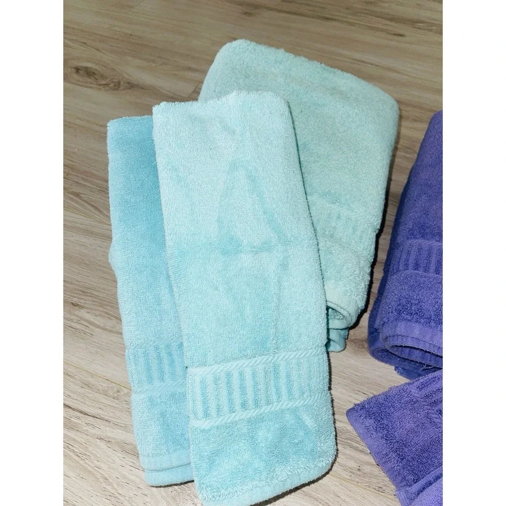MyPillow Turquoise & Purple Cotton USA. 2 Bath 2Hand Towels In Each Color
